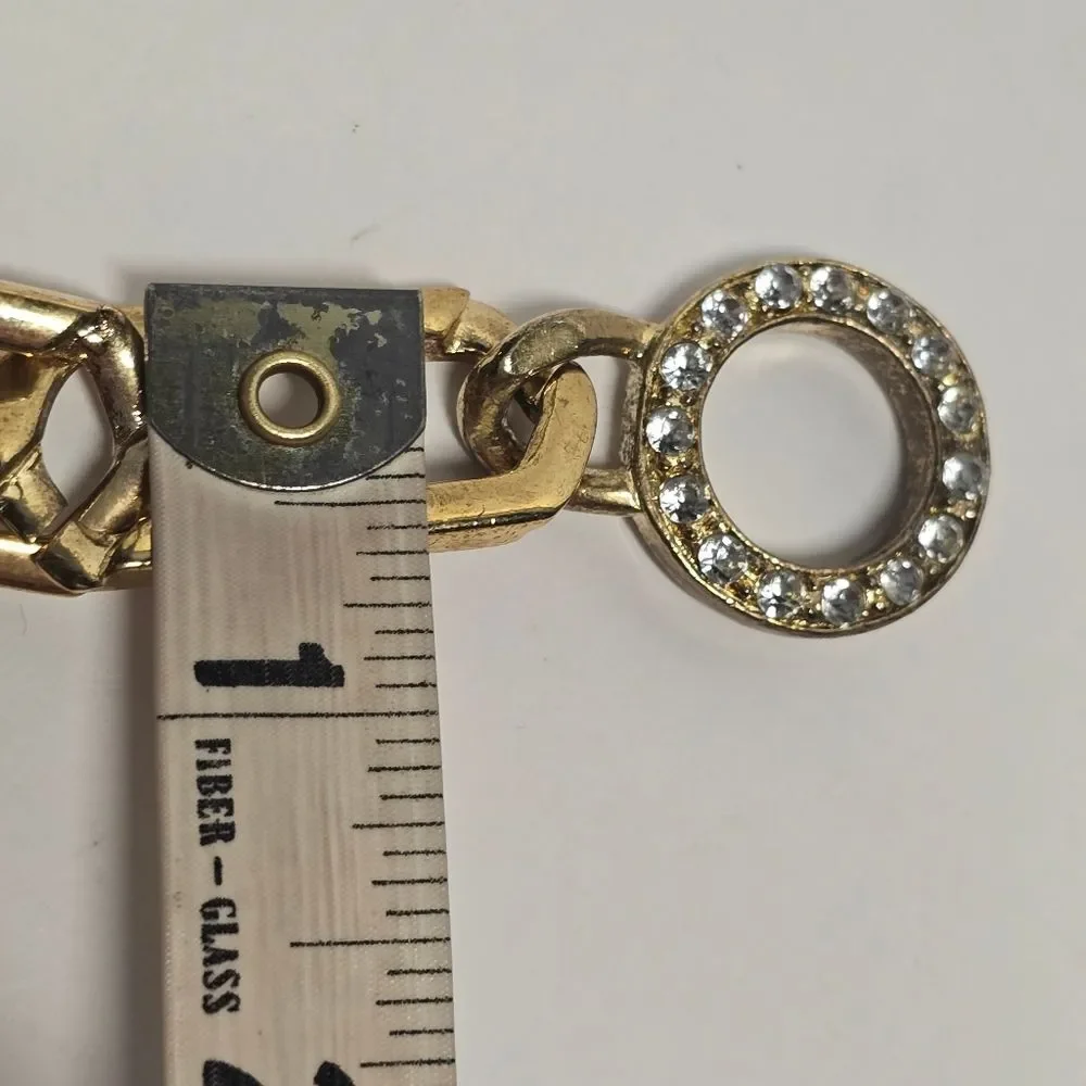 Vintage Gold Link Chain Belt Rhinestones Charm Accent Women's XL
